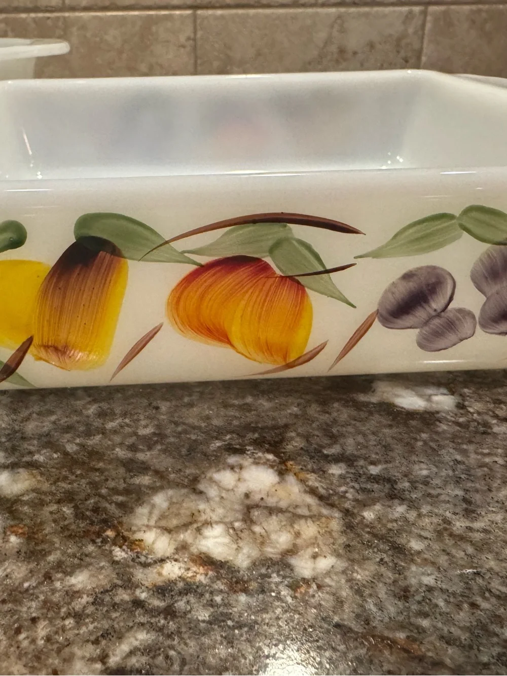 Vintage Fire-King Gay Fad Hand Painted Fruit Milk Glass Bakeware Set of 3